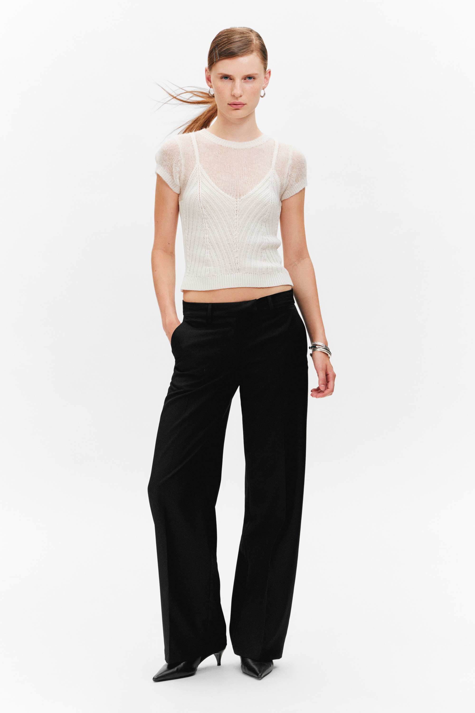 Kostuumbroek met lage taille - Zwart/Donkergrijs - Glitter krijtstreep/Donkergrijs gemêleerd/Bruine krijtstreep