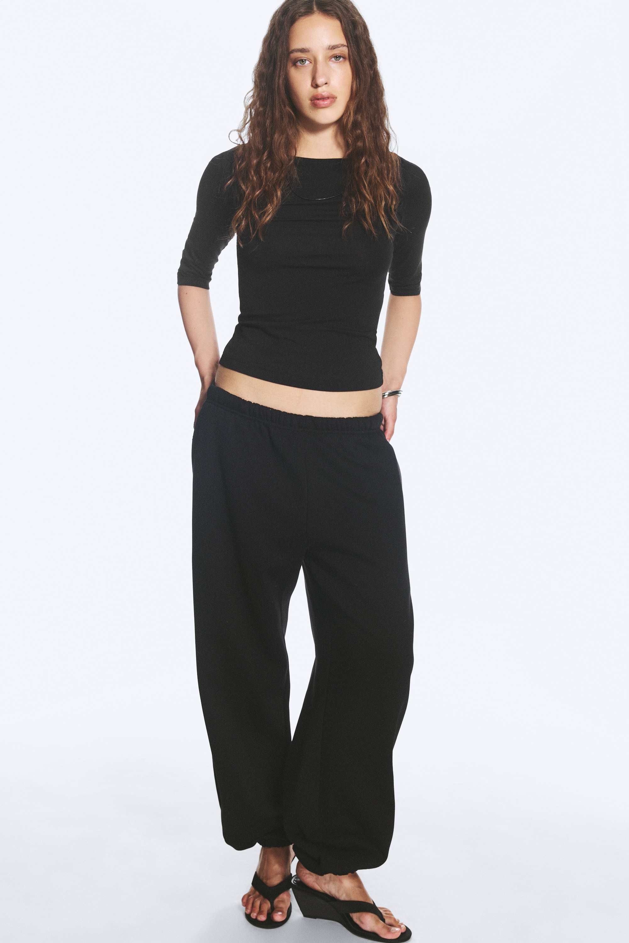 Lockere Sweatpants aus schwerem Baumwollfleece - Schwarz/Dunkelblau/Grau meliert