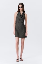 Dunkelgrau - Neckholder-Minikleid mit Wasserfallausschnitt - 0