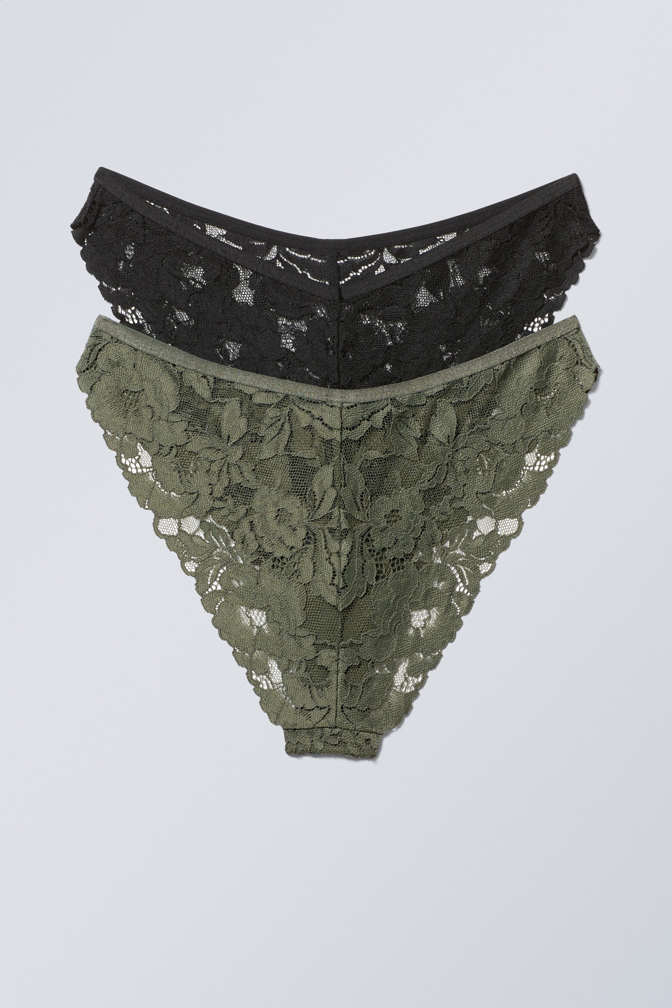 Zwart en salie - Gigi kanten Braziliaanse slip, 2-pack - 1