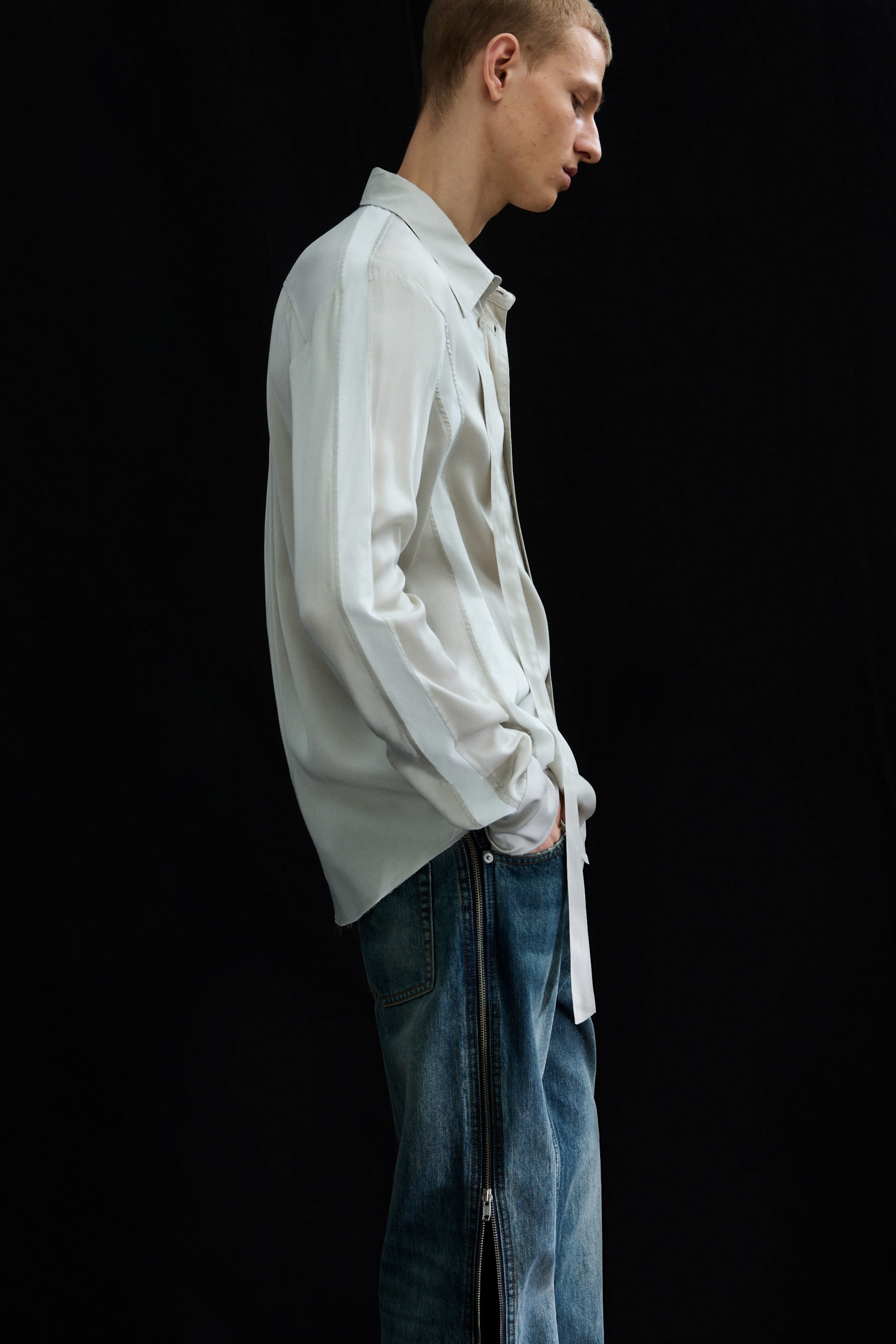 Light Dusty Mole - Slim Tie Detail Lyocell Shirt - 3