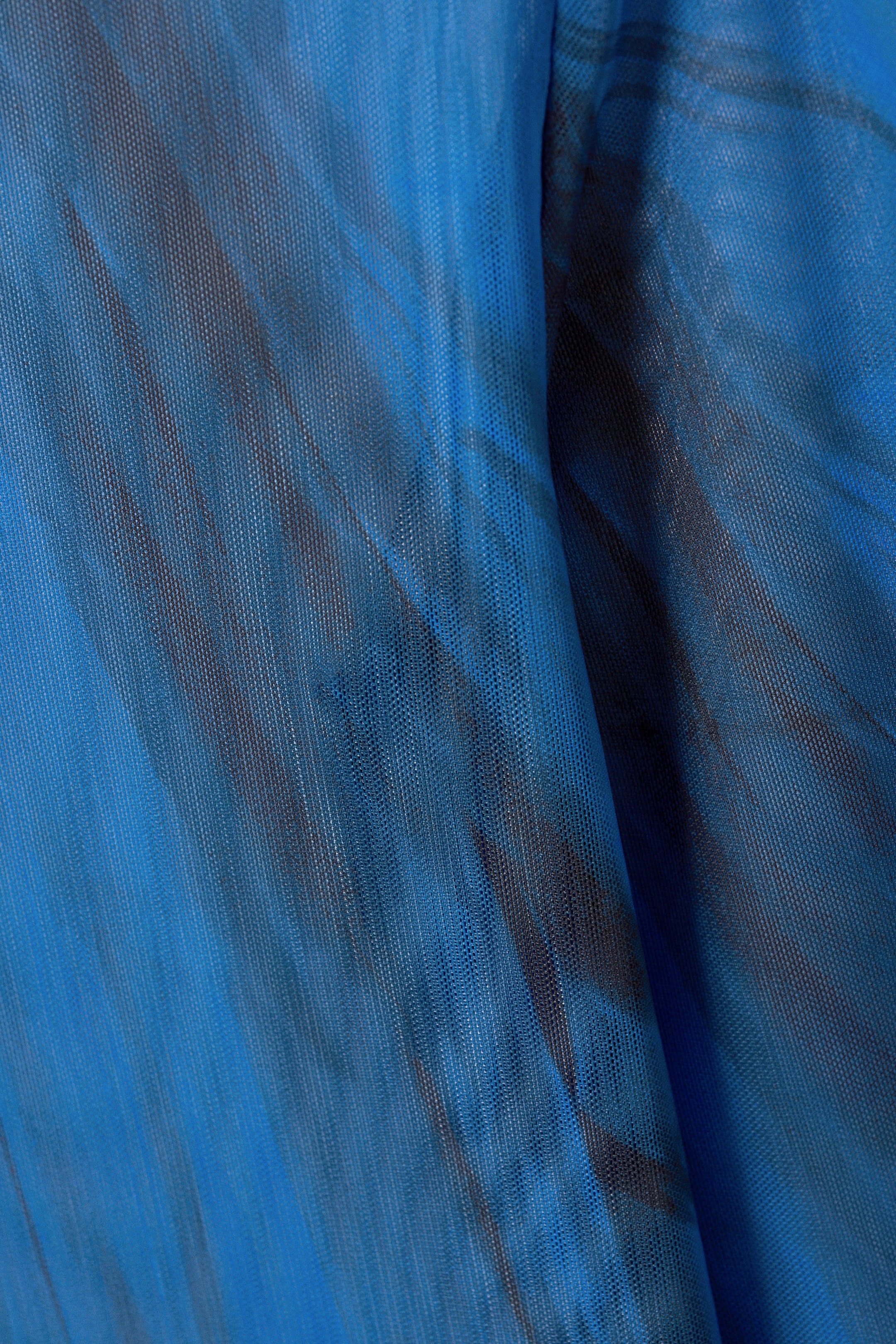 Bright Blue - Black Strokes - Printed Long Sleeve Mesh Top - 1