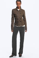 Dark Brown - Fitted Double-Breasted Cotton Twill Jacket - 1