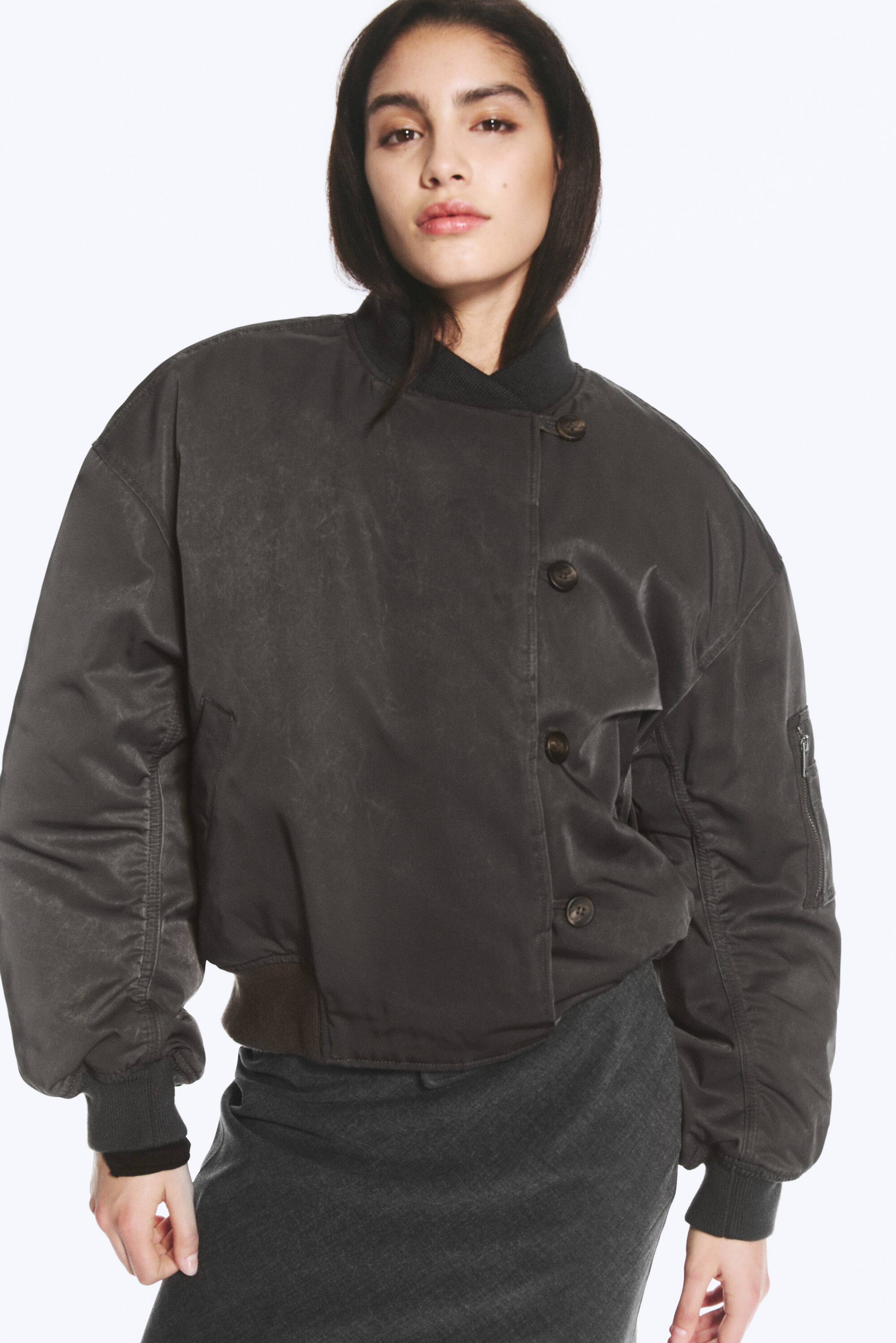 Dark Grey - Oversized bomber jacket - 2