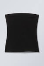 Schwarz - Figurbetontes Tube-Top aus Baumwolle - 0