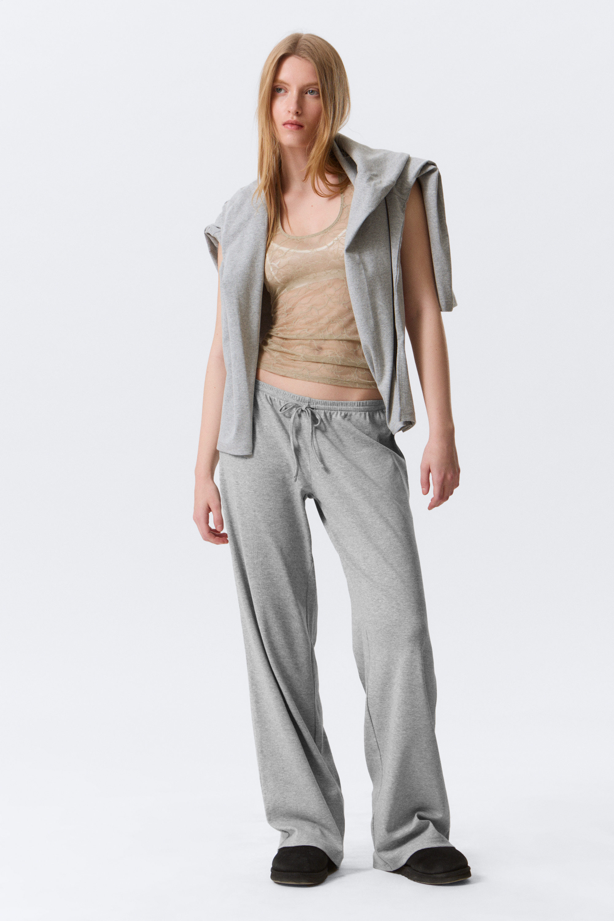Grey Melange - Mid Rise Relaxed Pyjama Trousers - 1