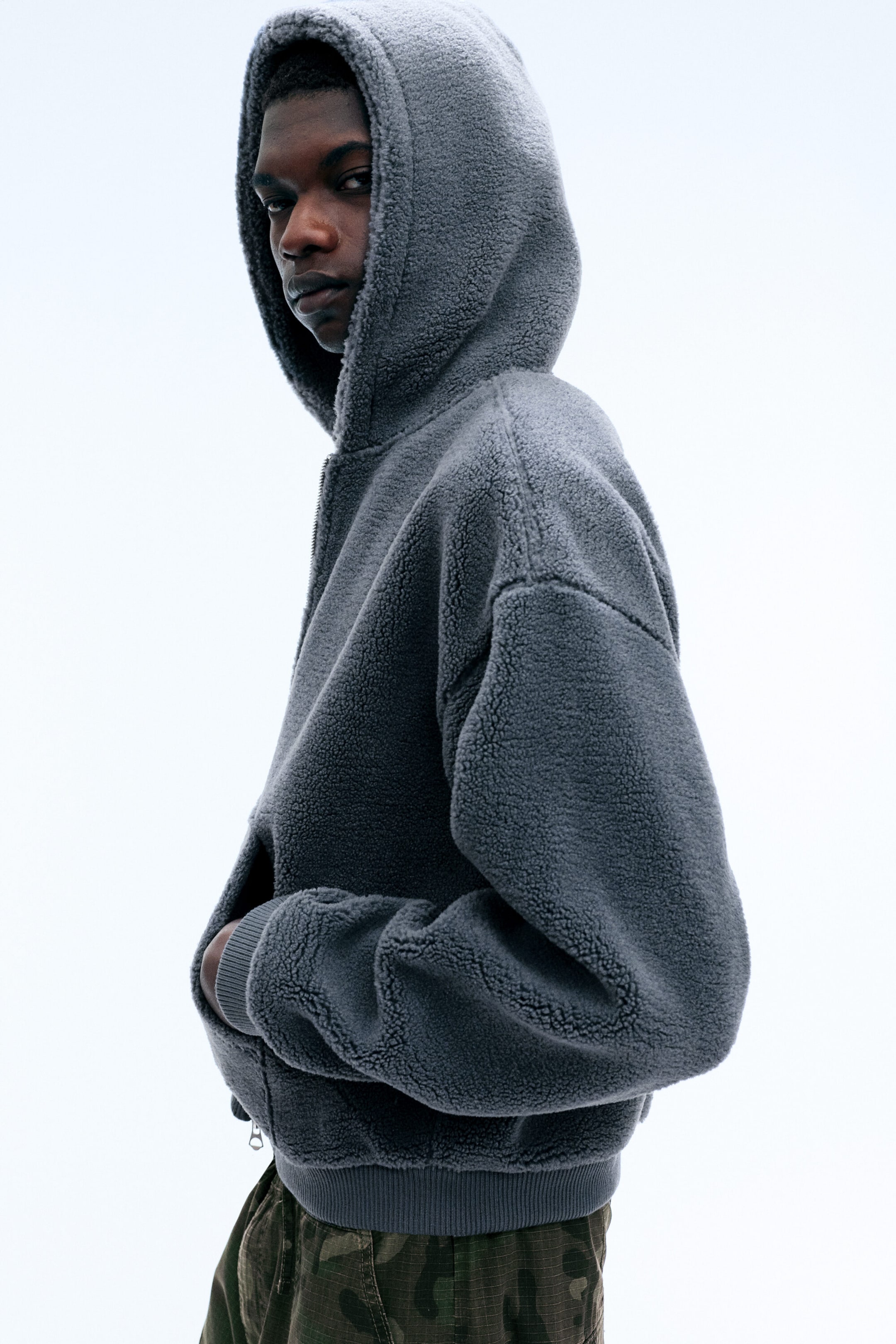 Dunkelgrau - Fleece-Hoodie mit Zwei-Wege-Reißverschluss - 1