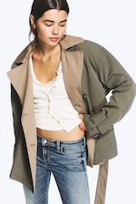 Beige et vert kaki - Trench-coat réversible à double boutonnage - 1