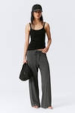Black & Grey Stripes - Wide-Leg Pull-On Lyocell Trousers - 0