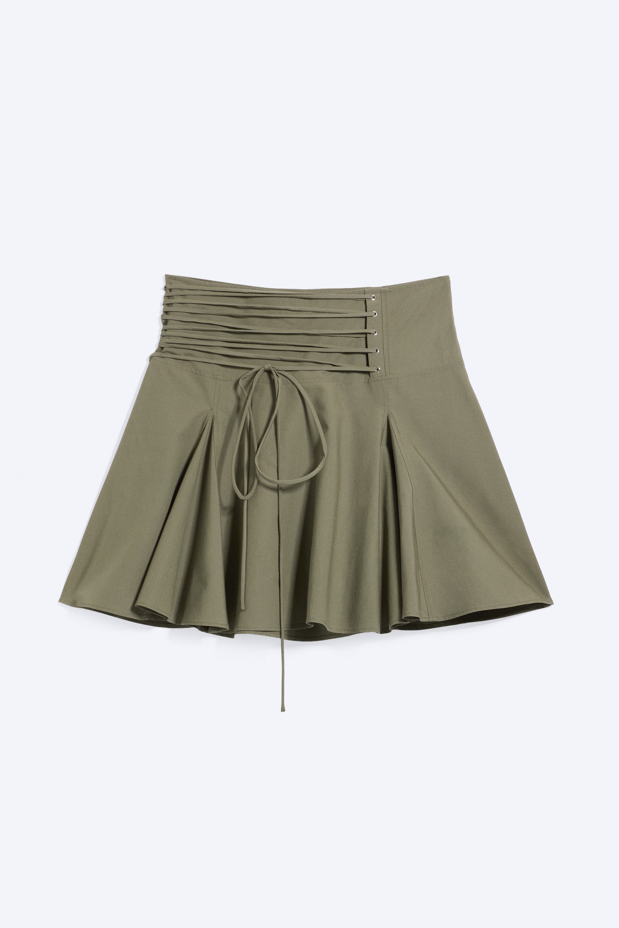Falda midi de talle en la cintura con lazo - Verde caqui