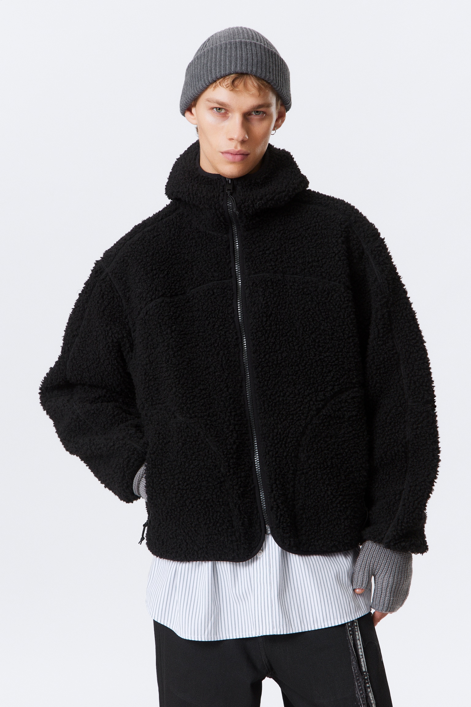 Hooded Pile Jacket - Black