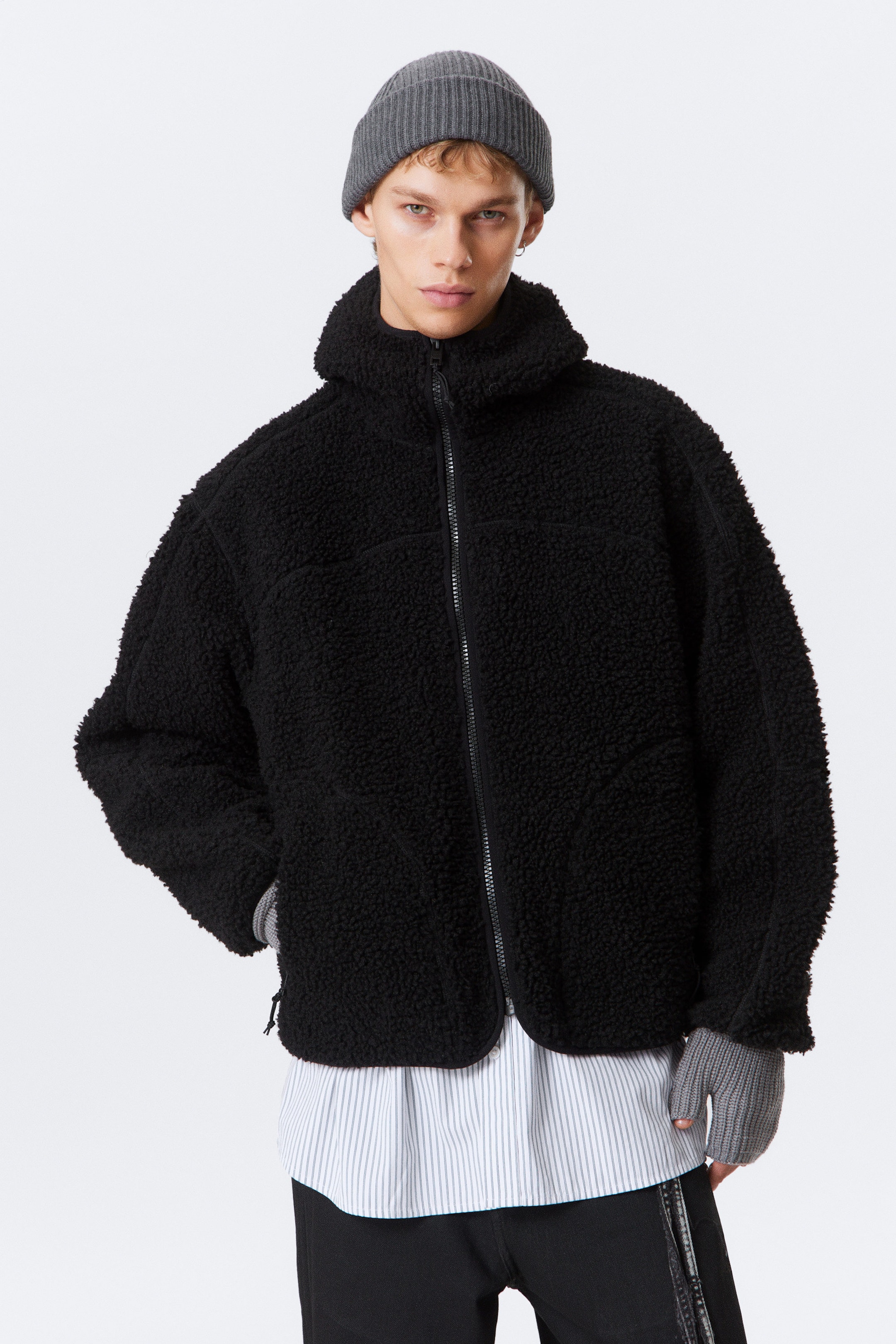 Black - Hooded Pile Jacket - 1