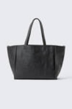 Black - Large Faux Leather Tote Bag - 0