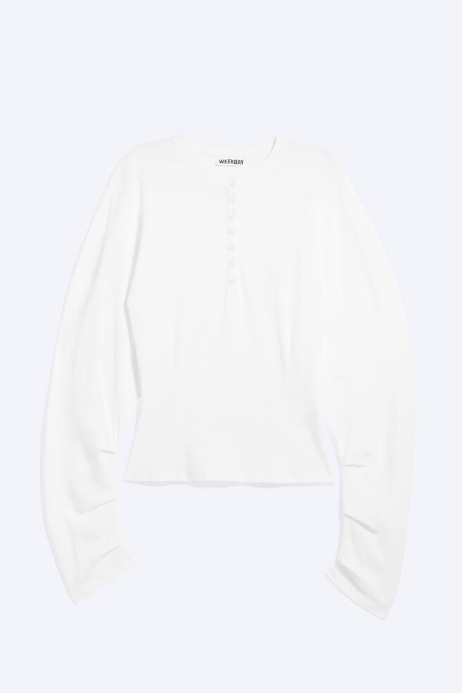 Nauwsluitende henley met gedrapeerde mouwen - Wit/Donkerbruin/Gestreept donkergrijs - 1