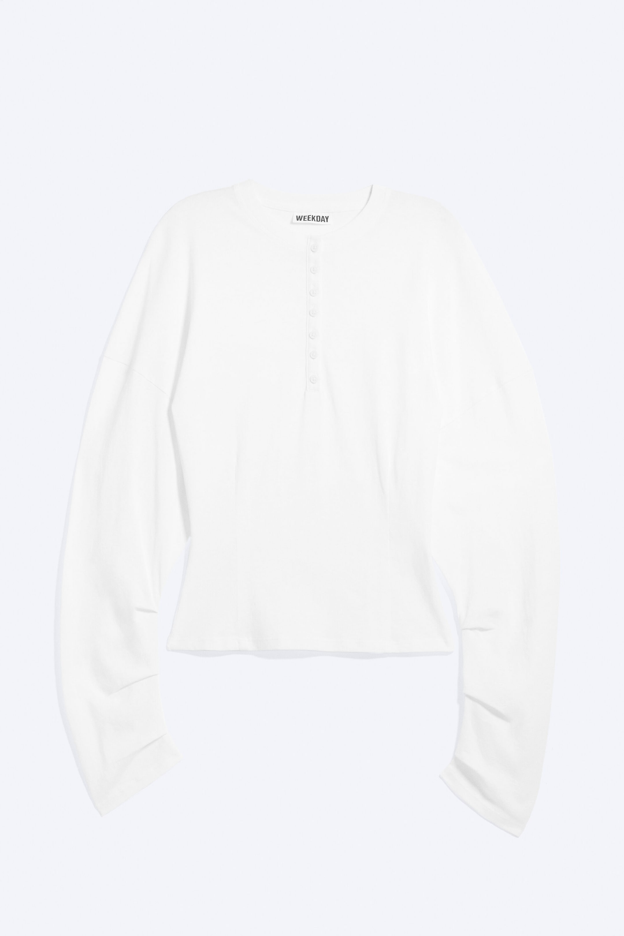 Weiß - Figurbetontes Henley-Shirt mit drapierten Ärmeln - 4
