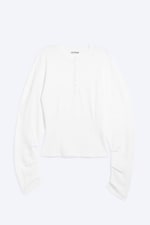 Weiß - Figurbetontes Henley-Shirt mit drapierten Ärmeln - 4