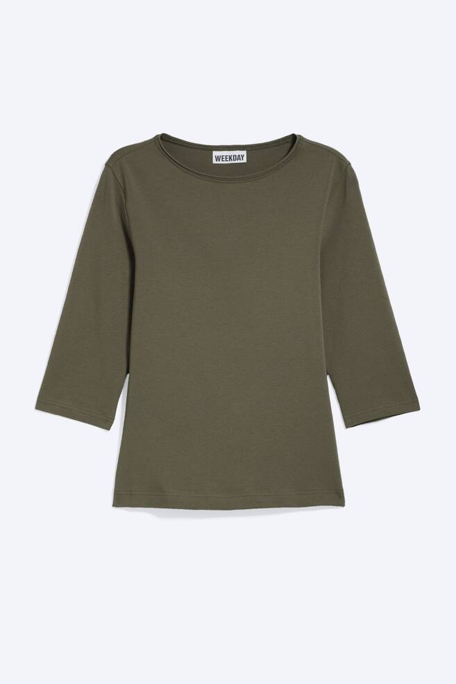Fitted Three-Quarter Sleeve Top - Dark Khaki Green/Black/White/Dark Lilac/Striped Dusty Blue/Light Dusty Blue/Dark Plum/Dark Red - 1