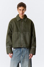 Dark Khaki Green - Relaxed Washed Utility Jacket - 0
