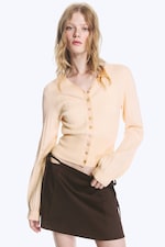 Beige - Cardigan En Maille À Col V - 0