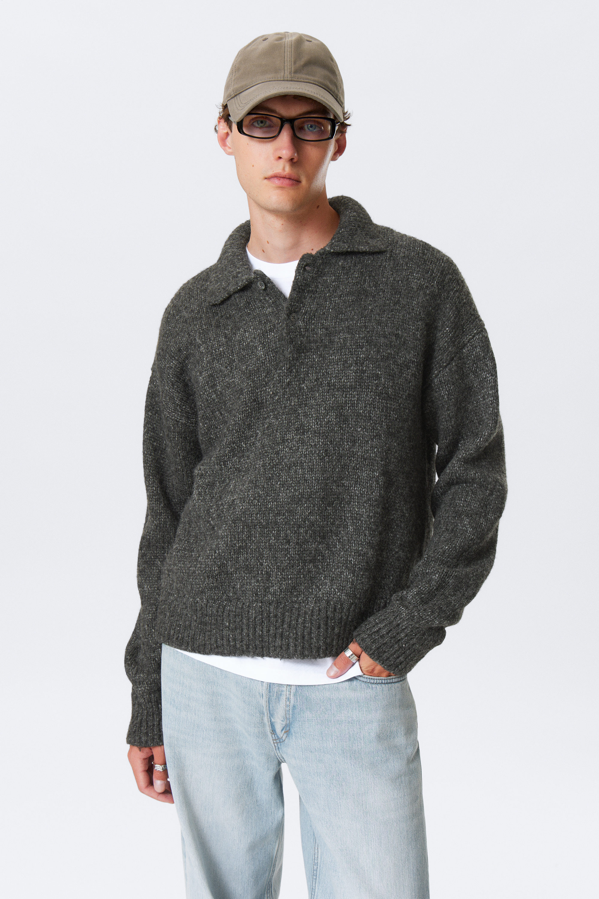 Dark Grey - Bobby Relaxed Knitted Polo Sweater - 1