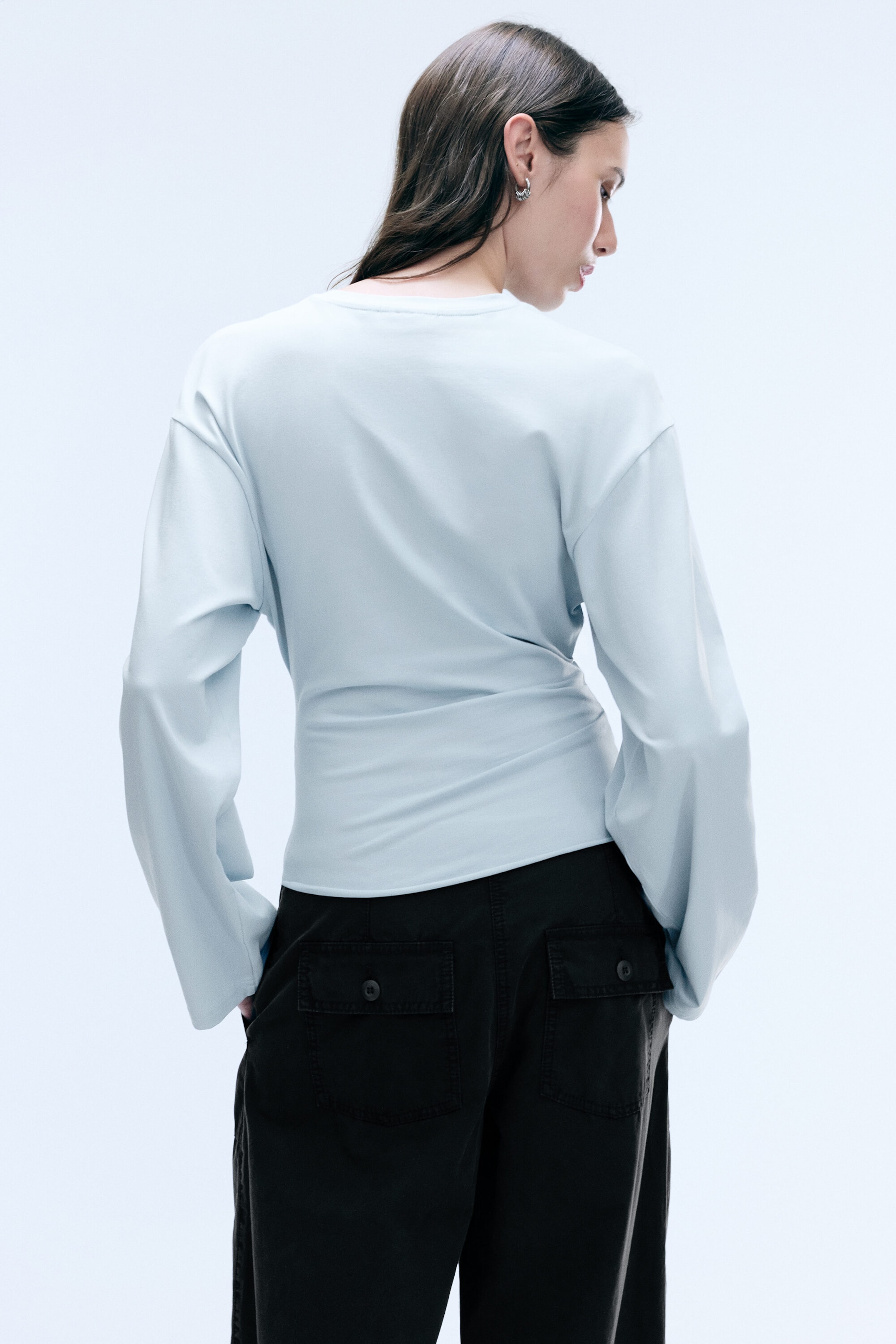 Helles Taubenblau - Gerüschtes Langarm-Shirt - 2