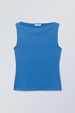 Blue - Annie Sleeveless Boat-Neck Top - 0