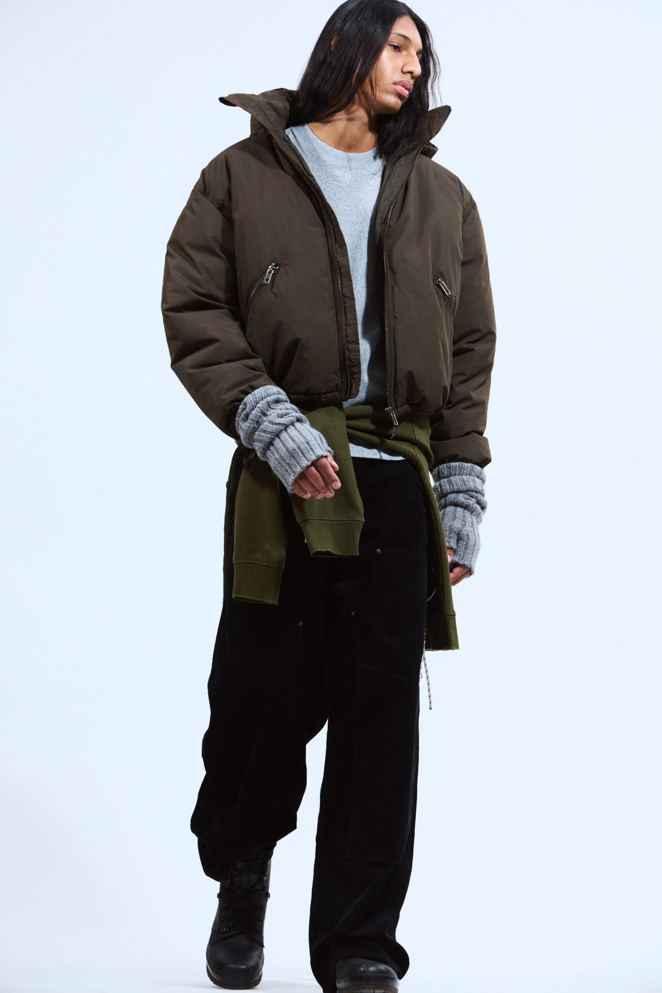 Mörkbrun - Vadderad pufferjacka med huva - 1