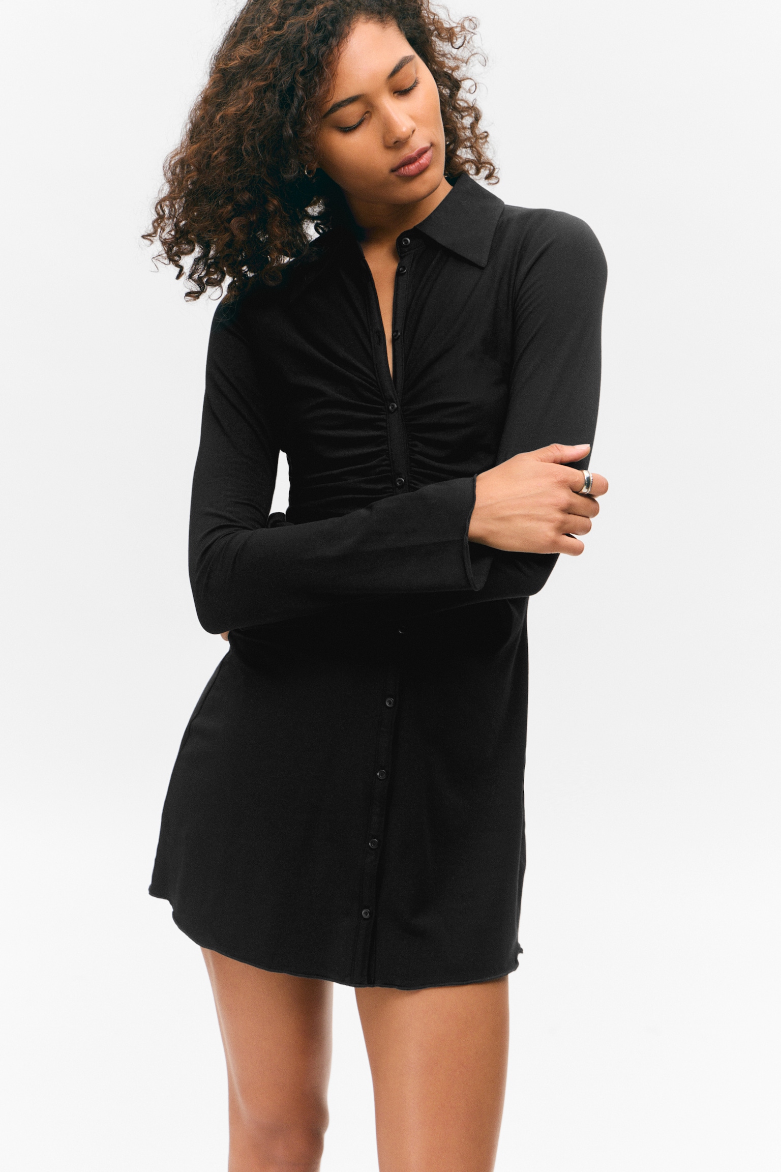 Long-sleeve Dress - Black/Dusty Blue - 5