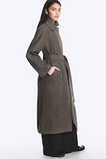 Taupe foncé chiné - Manteau oversize croisé en laine mélangée Kia - 3