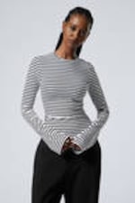 Weiß - Schwarze Streifen - Longsleeve aus Baumwolle - 0