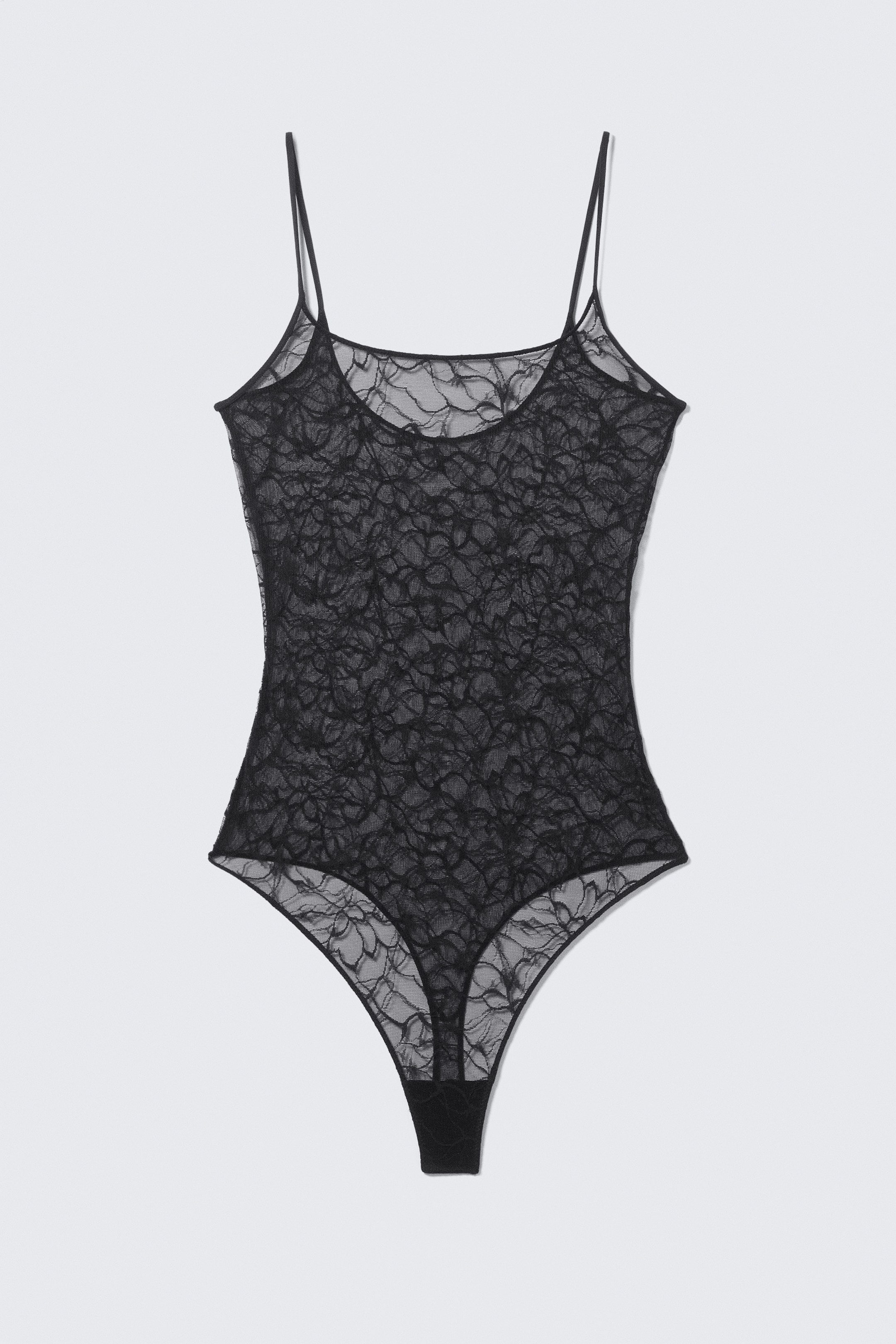 Black - Lace Thong Bodysuit - 2