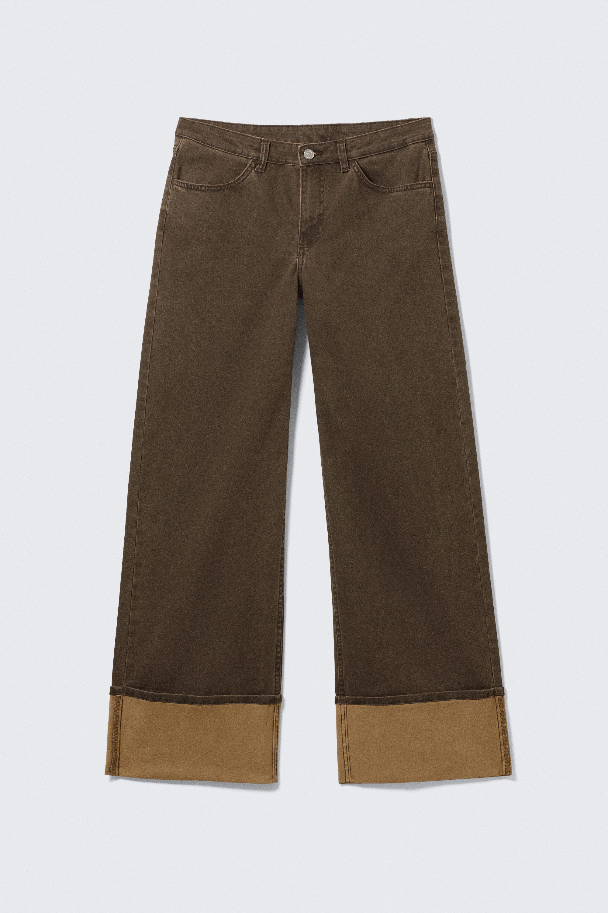 Donkerbruin - Spice laag uitgesneden broek van twill - 1