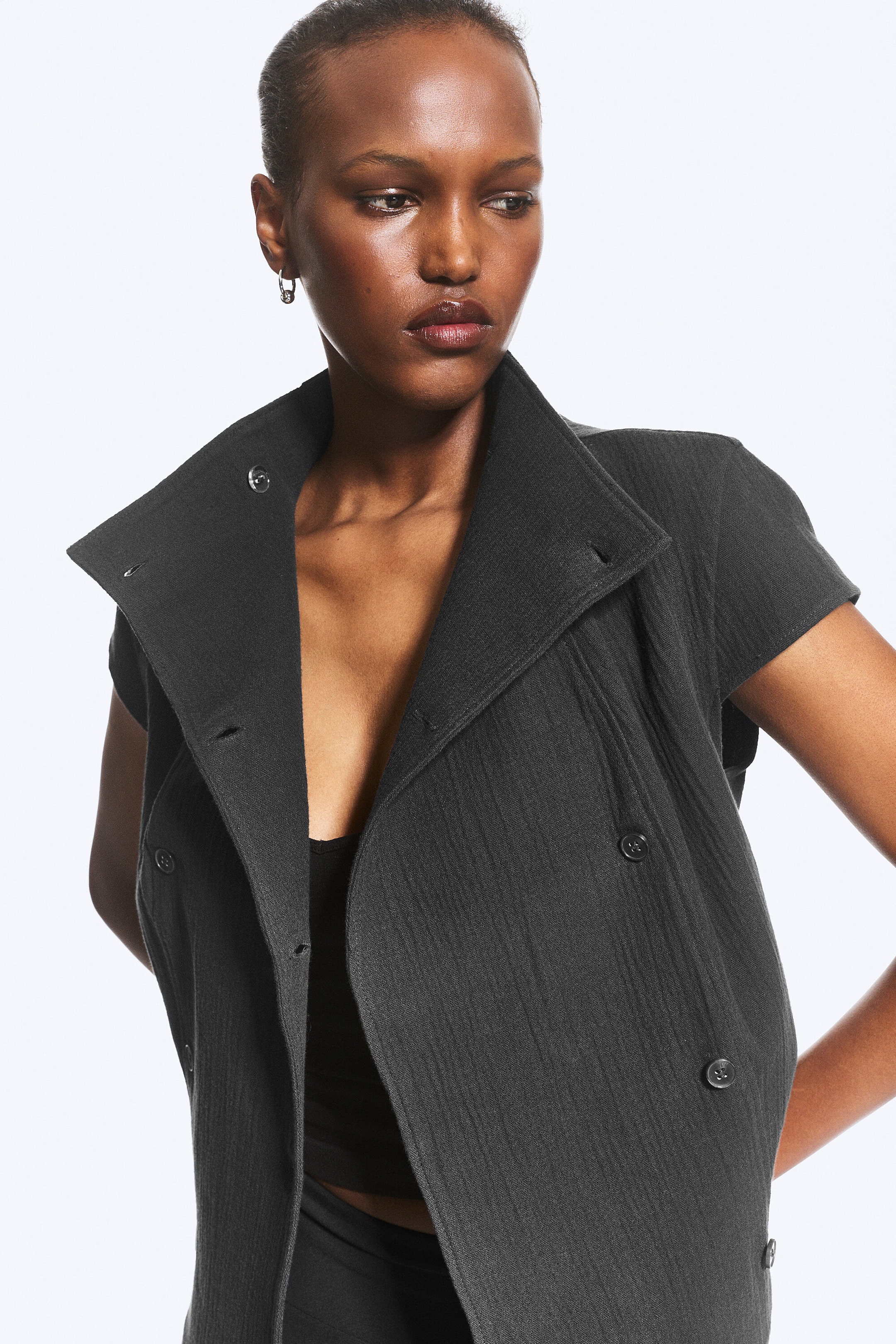 Dark Grey - Double Breasted Cotton Top - 2