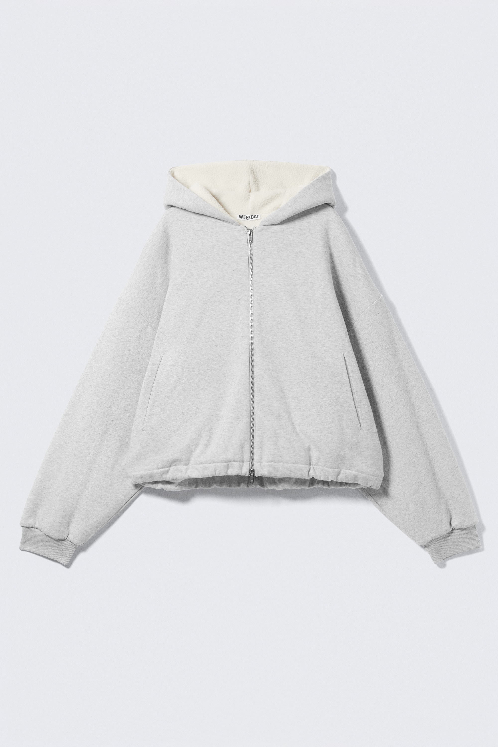 Oversized Fleece Zip Hoodie - Grey Melange/Black