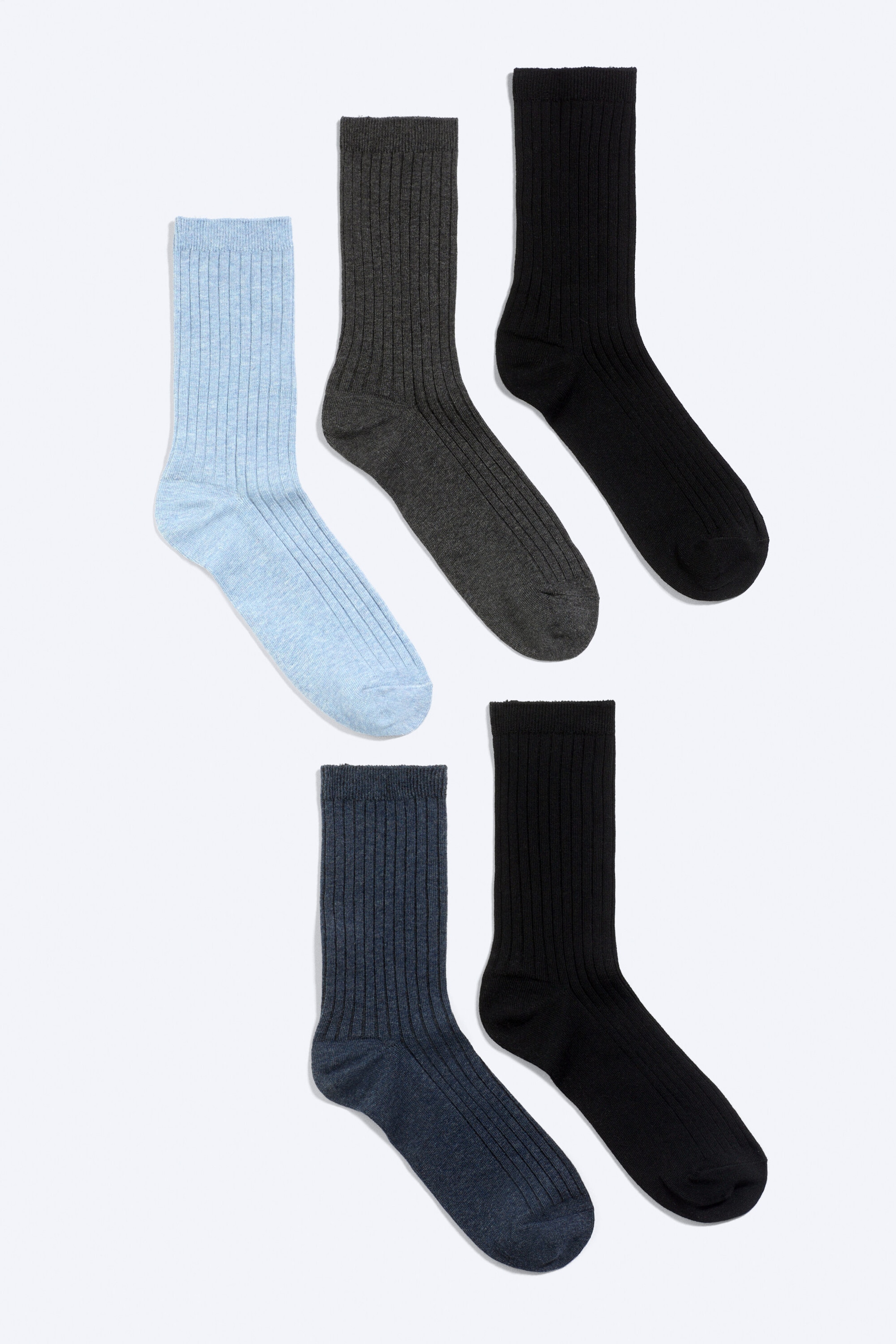 Blue + Grey + Black - 5-pack Rib Socks