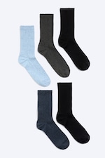 Blue + Grey + Black - 5-pack Rib Socks - 0