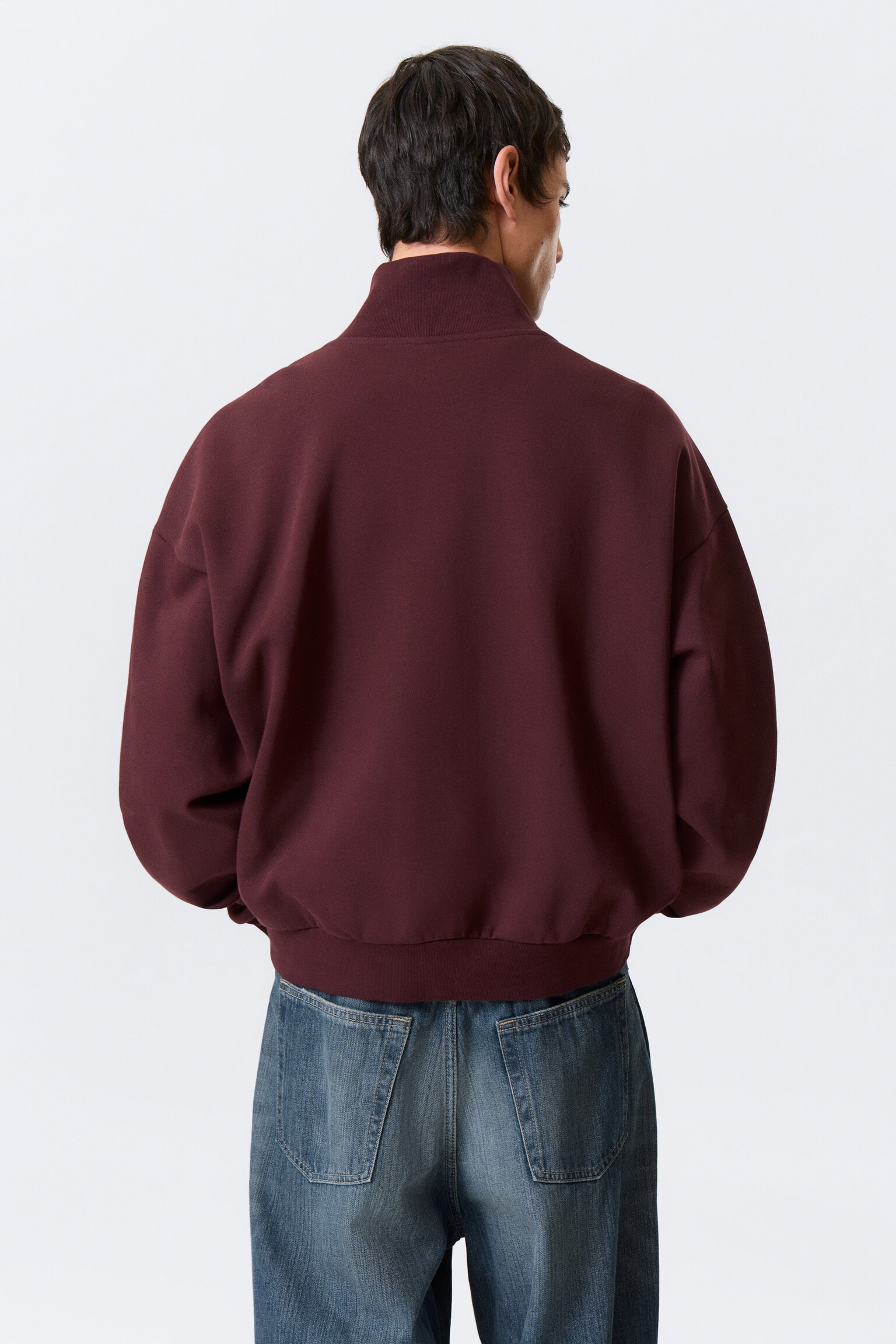 Loose Half Zip Sweatshirt - Dark Red/Black/Grey/Dark Navy Blue - 4