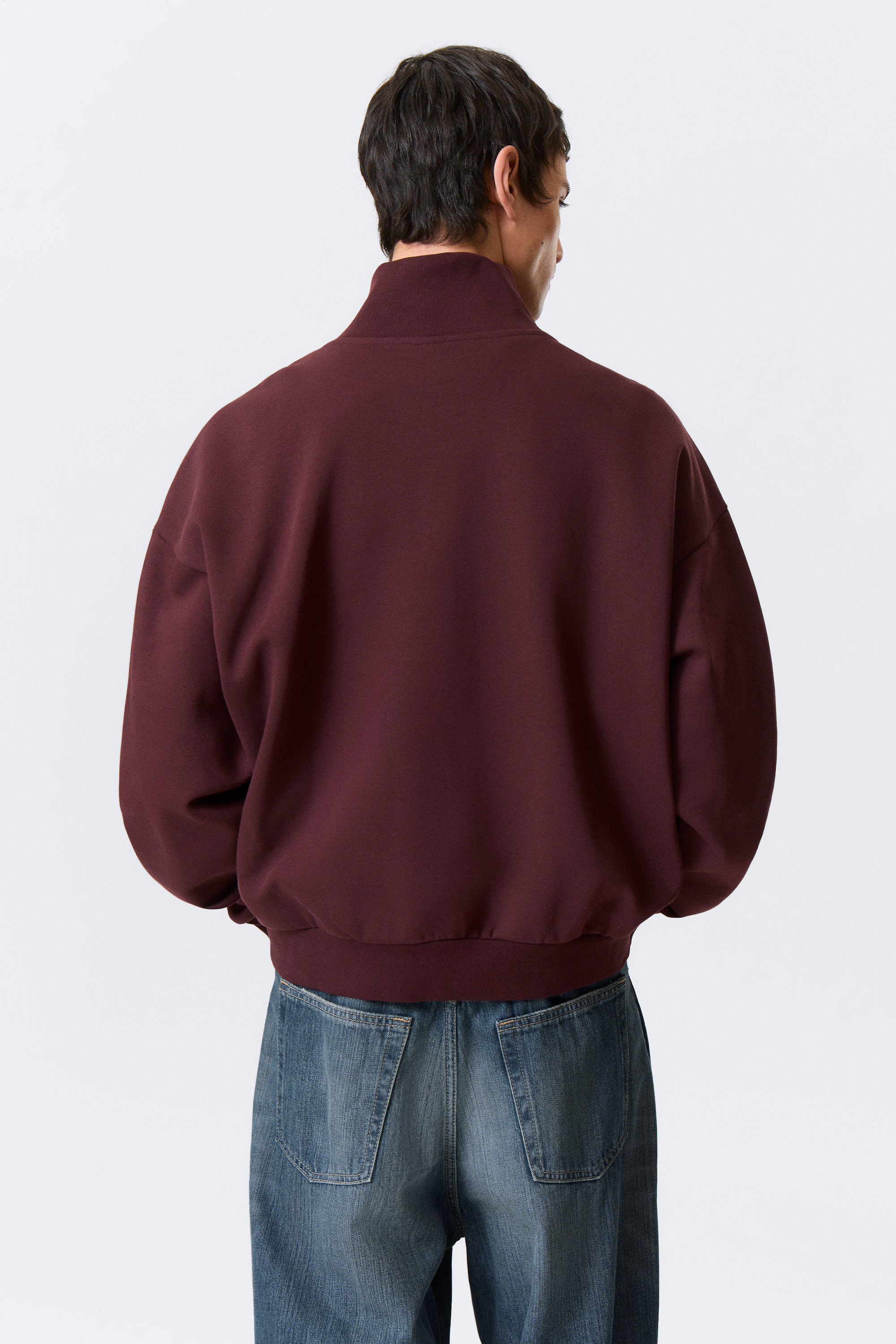 Dark Red - Loose Half Zip Sweatshirt - 2
