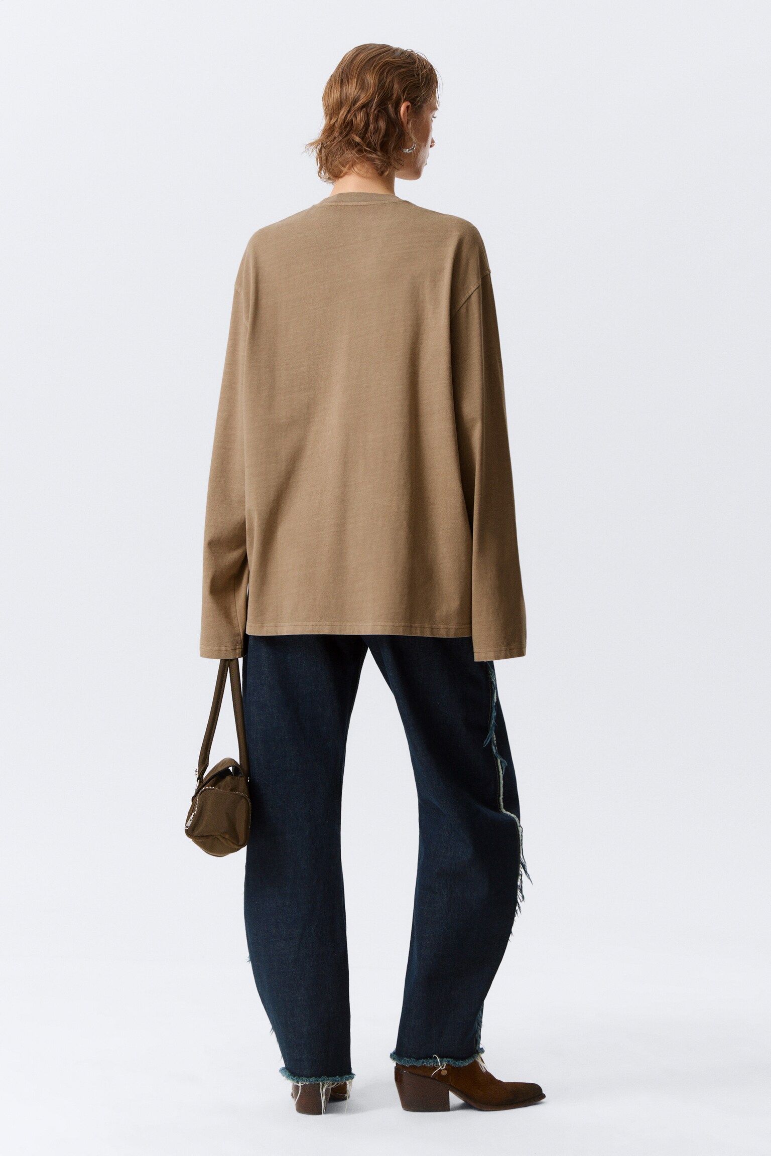 Oversized-T-Shirt mit langen Ärmeln - Gewaschenes Dunkelbeige/Schwarz/Weiß/Dunkles Marineblau - 4