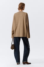 Washed Dark Beige - Oversized Long Sleeve T-shirt - 1