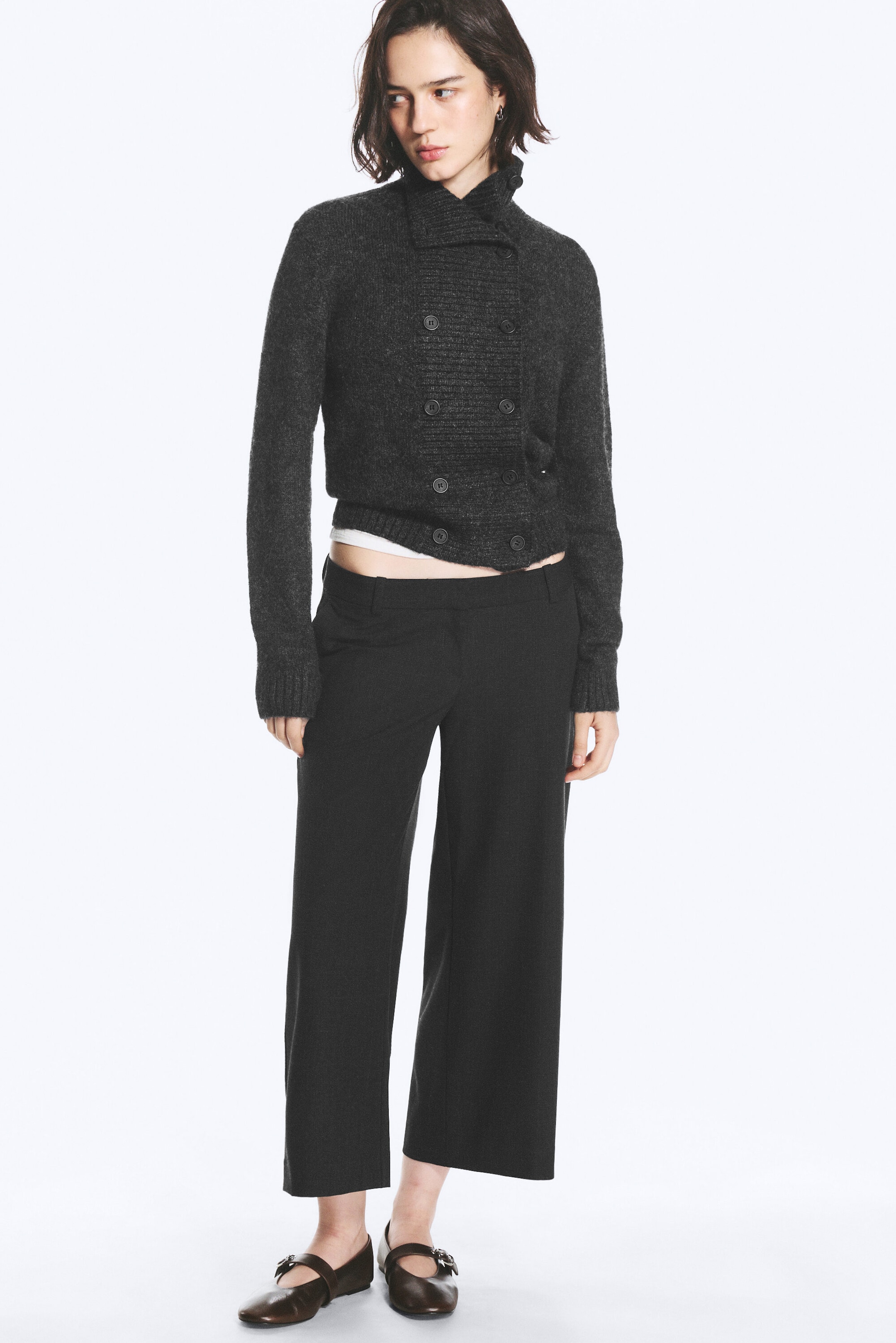 Checked Dark Grey - Cropped suiting trousers - 0