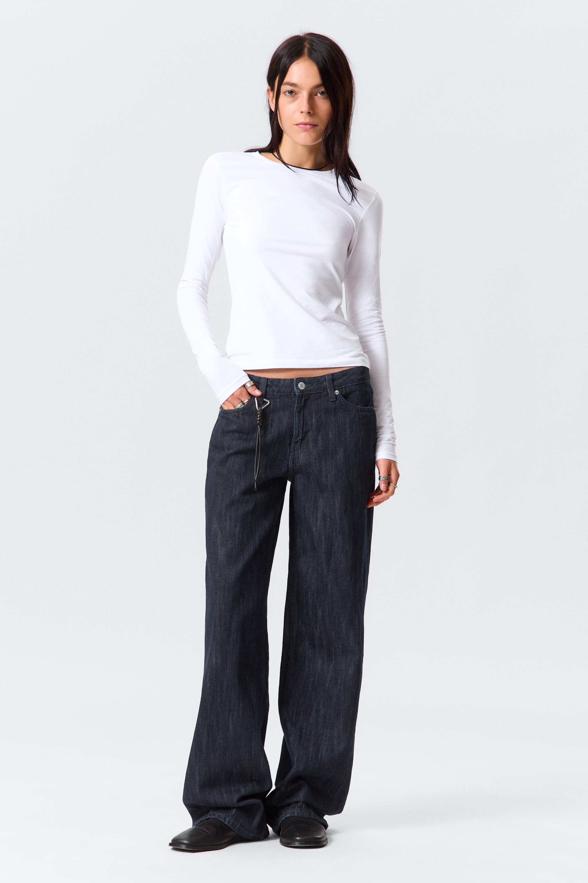 Blue Rinse - Mörkblå - Ample Low Waist Loose Wide Leg Jeans - 2