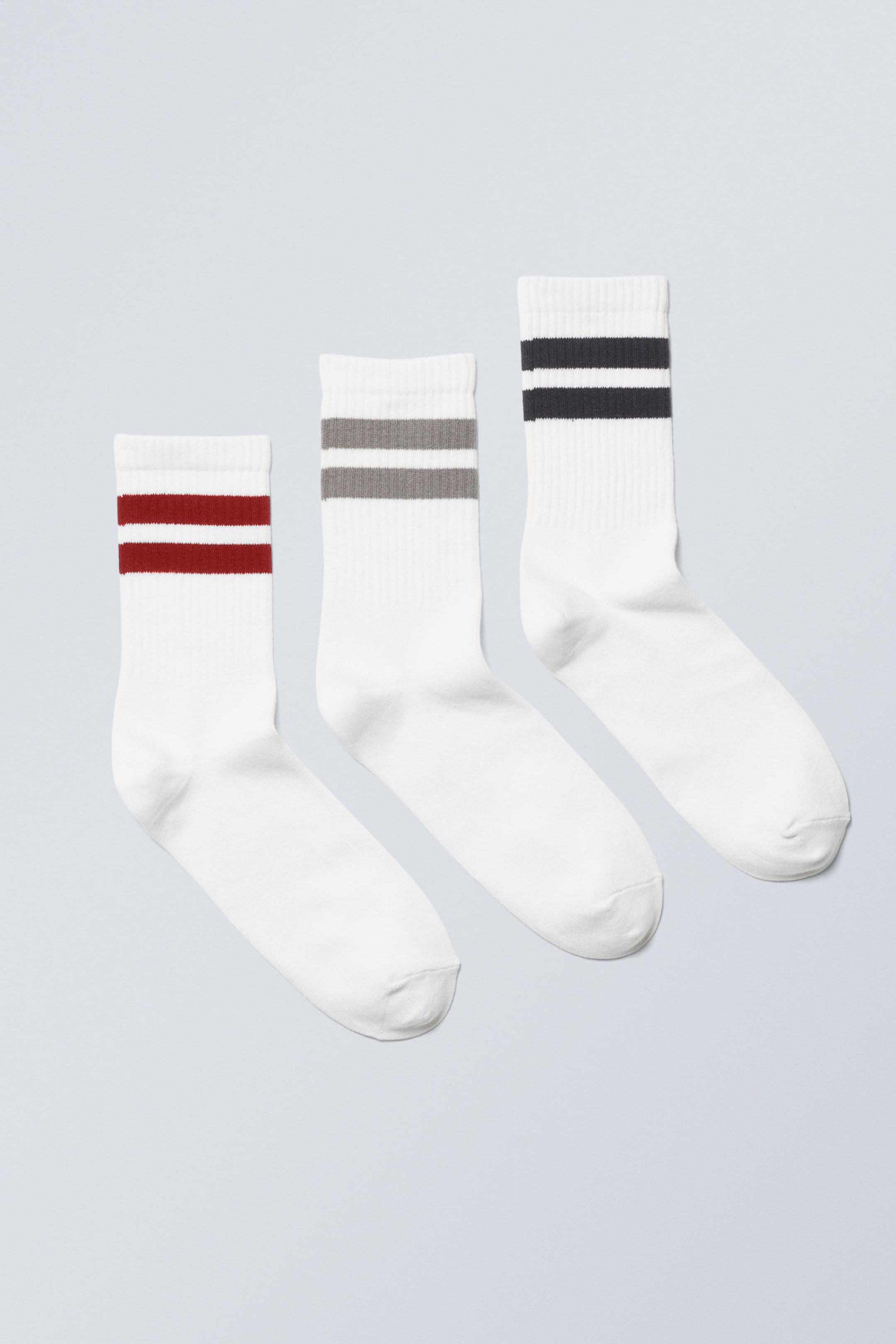 Rote/graue/schwarze Streifen - Gestreifte Sportsocken 3er-Pack - 0