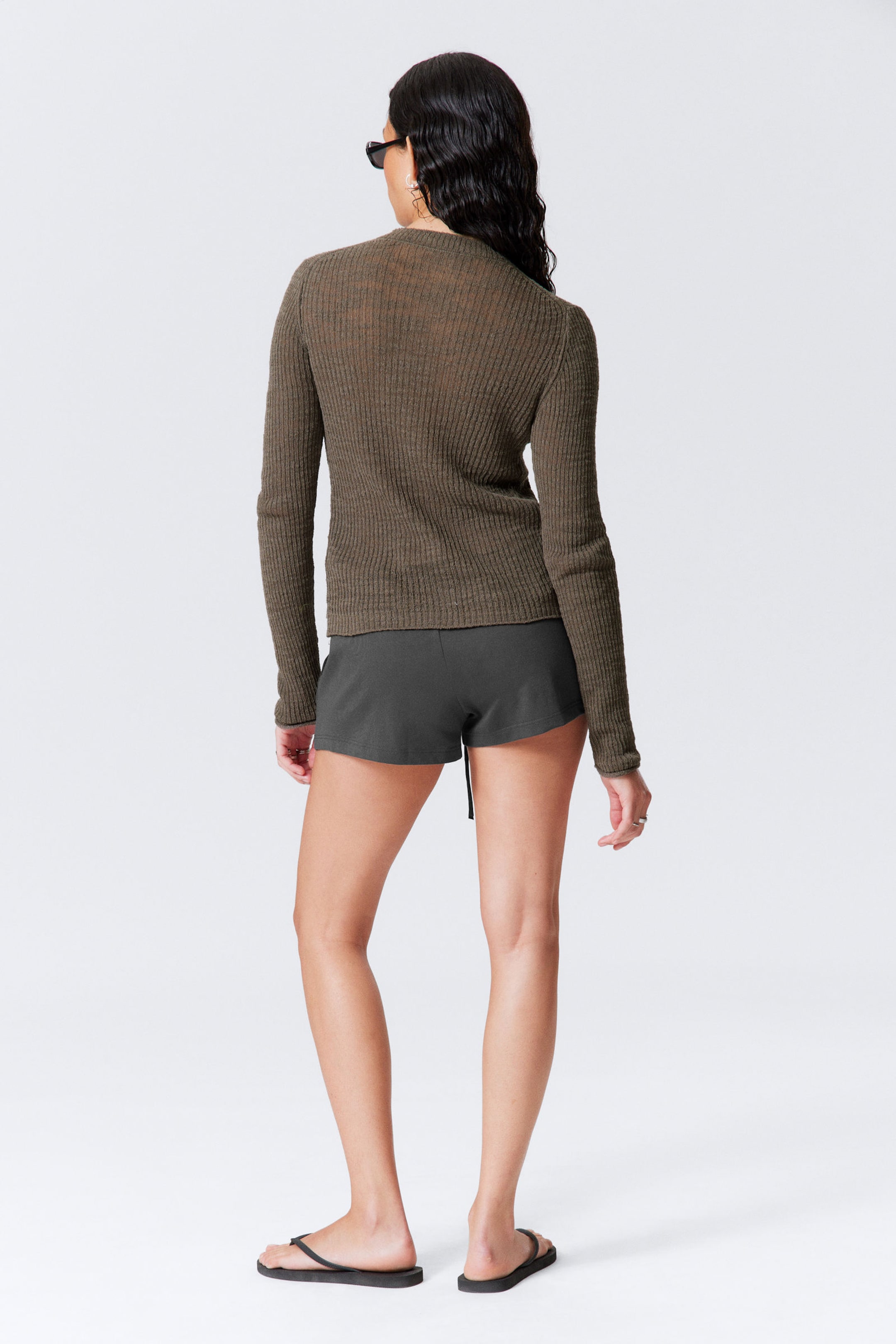 Dunkles Graubraun - Gerippter Cardigan mit schmaler Passform - 3