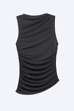 Light Grey - Article Print - Gathered Asymmetric Tank Top - 4