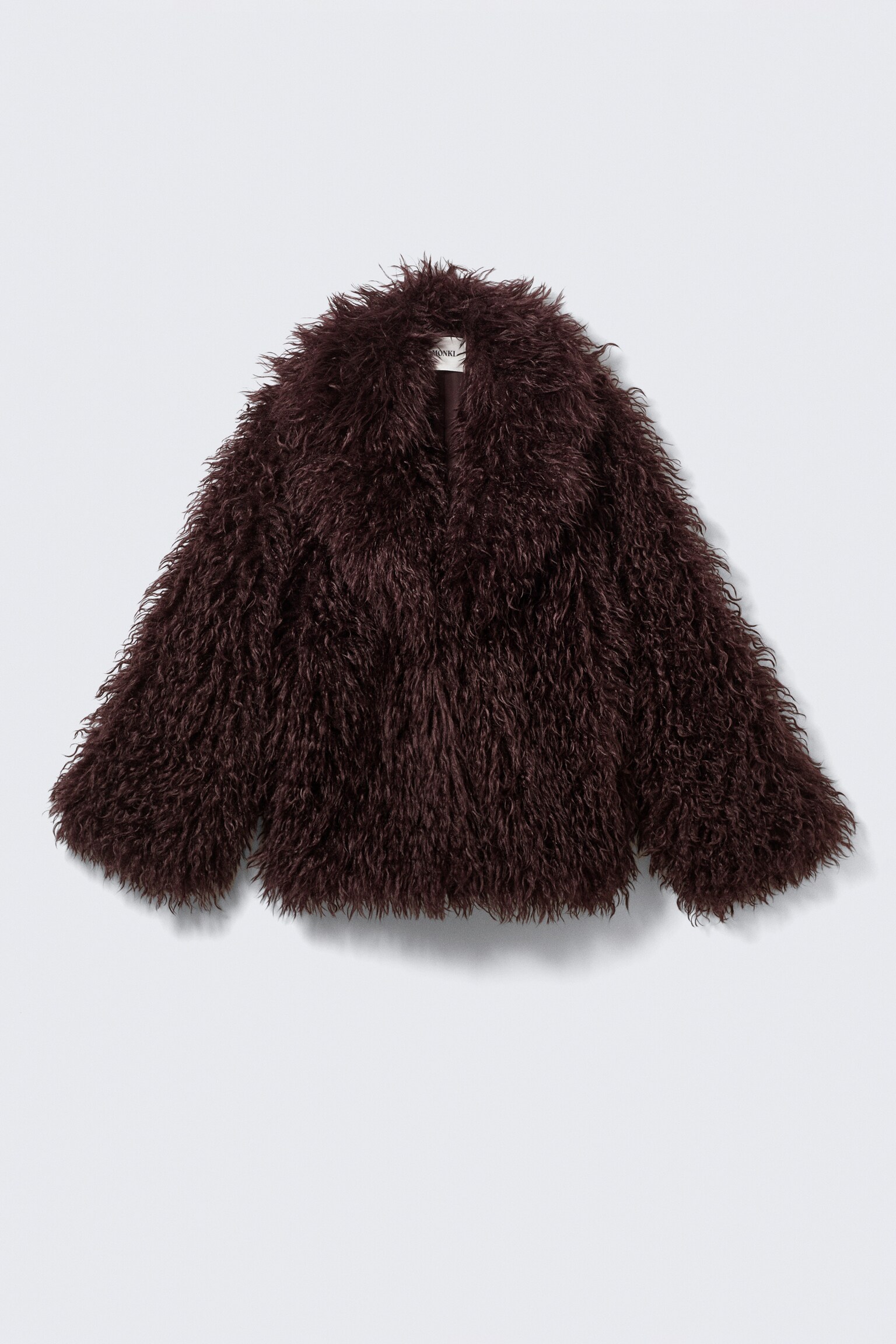 Faux Fur Jacket - Burgundy/Dark Brown/Beige/Brown Leopard Pattern - 2