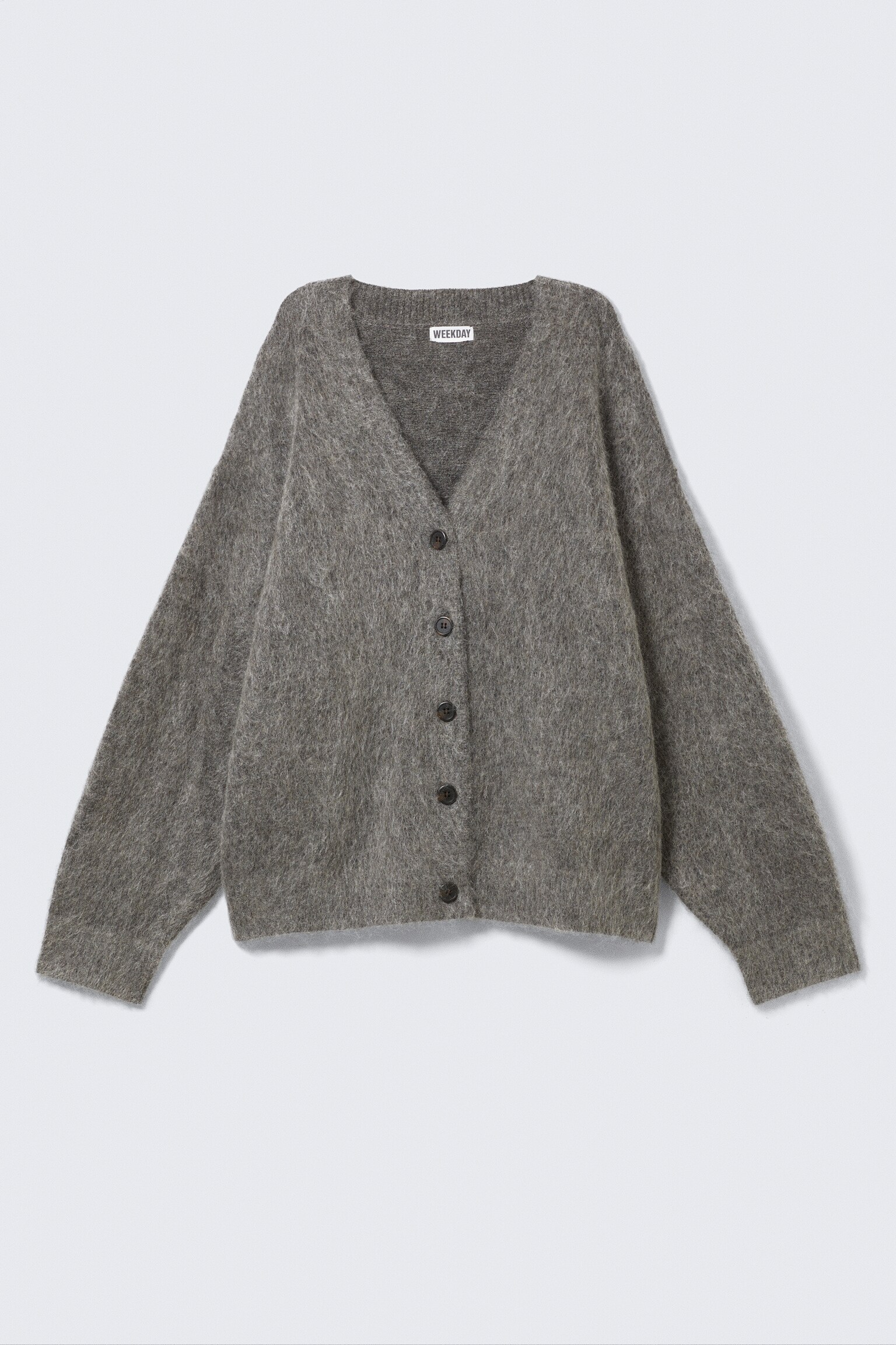 Loose Fit Mohair Blend V-Neck Cardigan - Dark Grey - 2