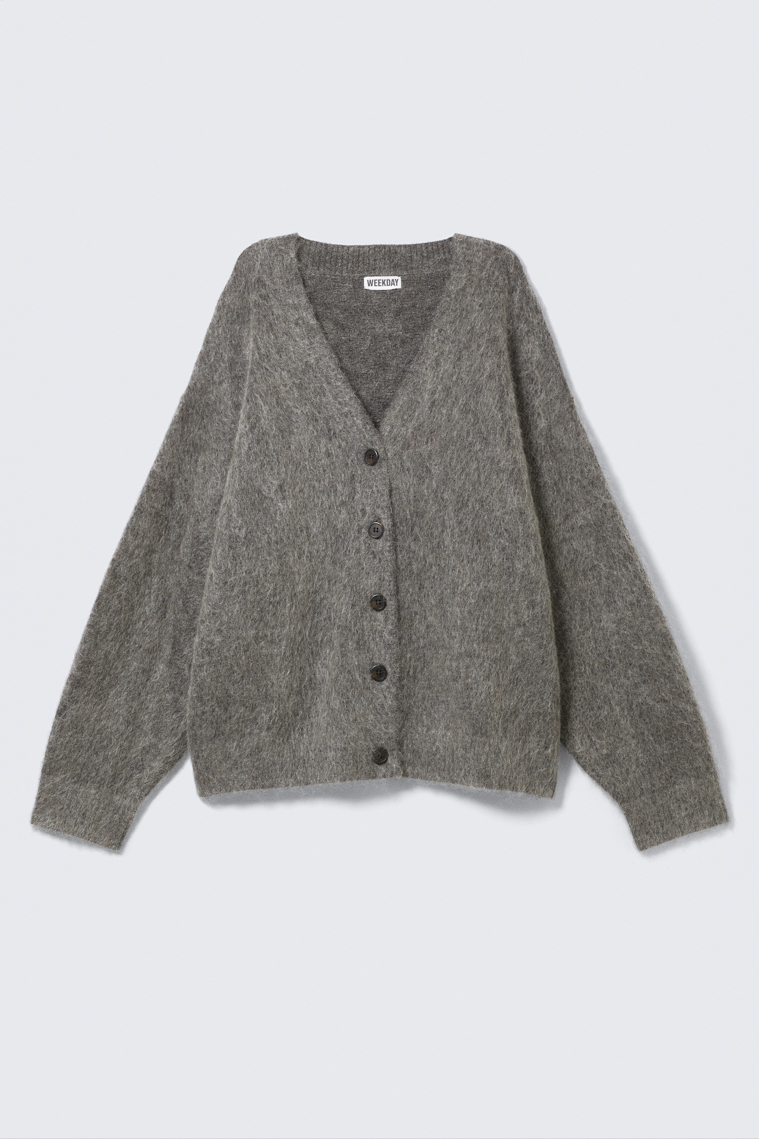 Loose Fit Mohair Blend V-Neck Cardigan - Dark Grey/Dark Green - 2