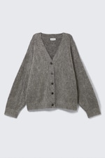 Dark Grey - Loose Fit Mohair Blend V-Neck Cardigan - 4