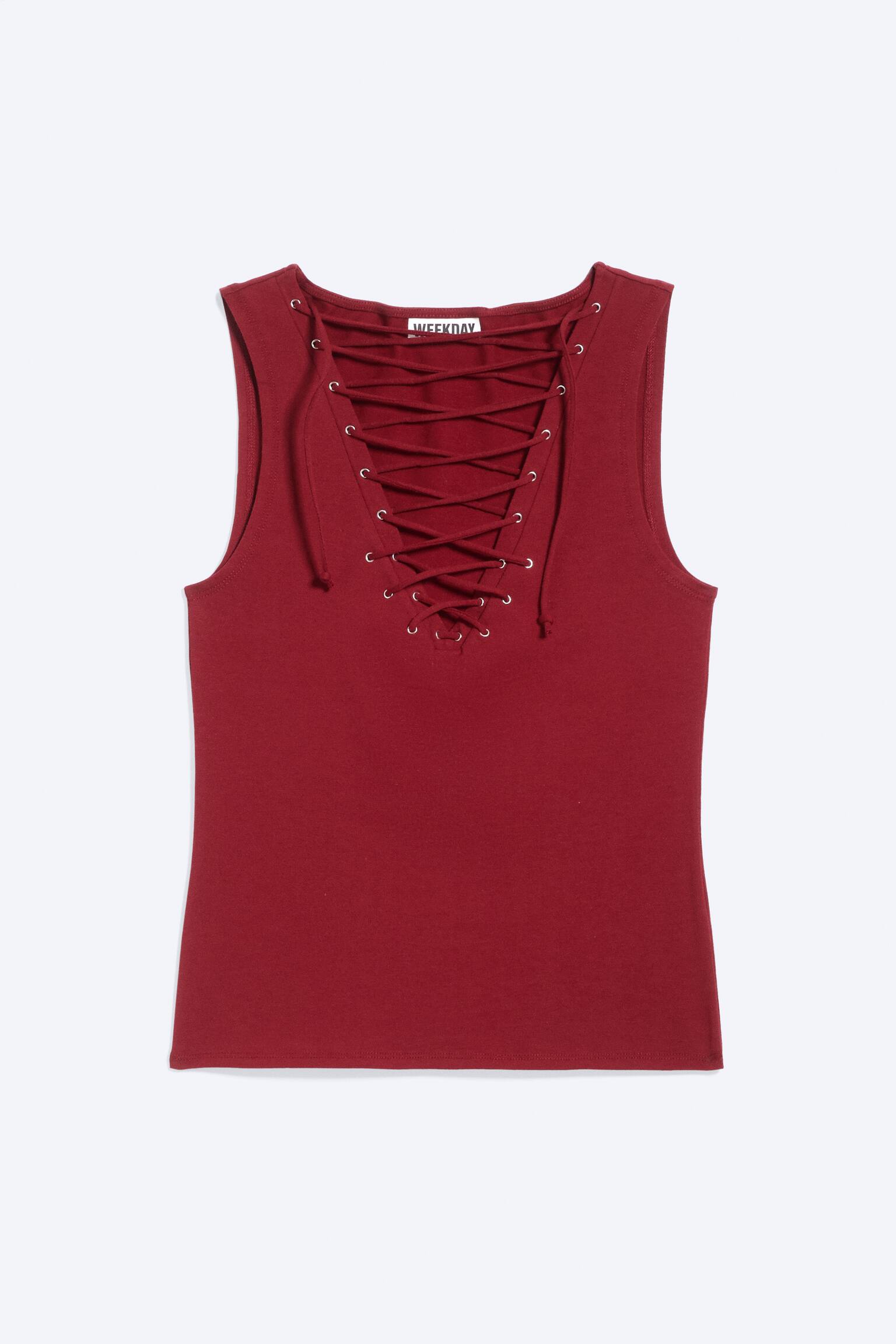 Top z dekoltem w serek - Ciemnoczerwony/Biały - 2